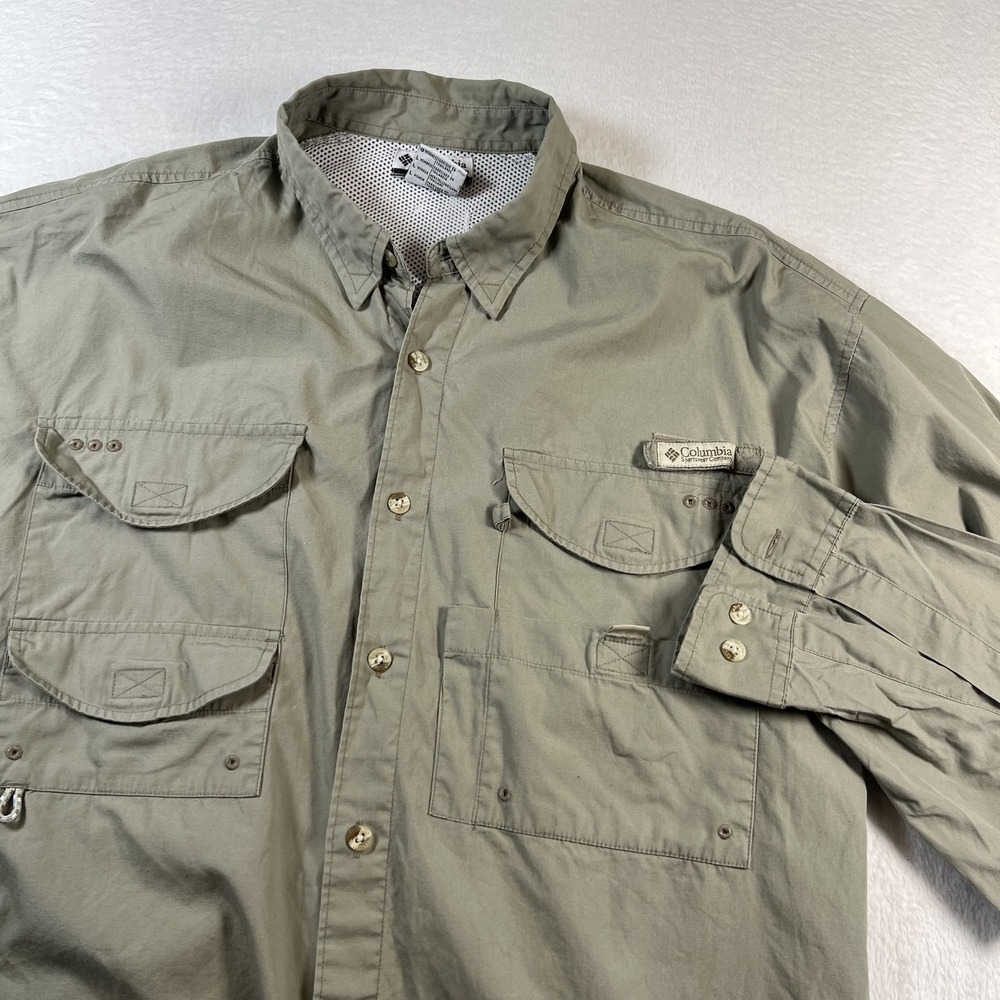 Columbia PFG Shirt Mens Large Green Long Sleeve Button Up Fishing Vented Outdoor